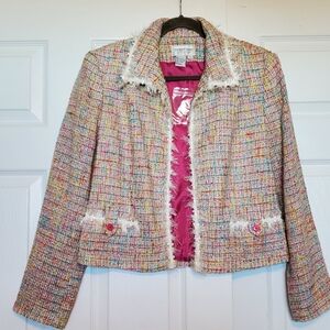 Newport News Multicolor Tweed Blazer with Pink Lining